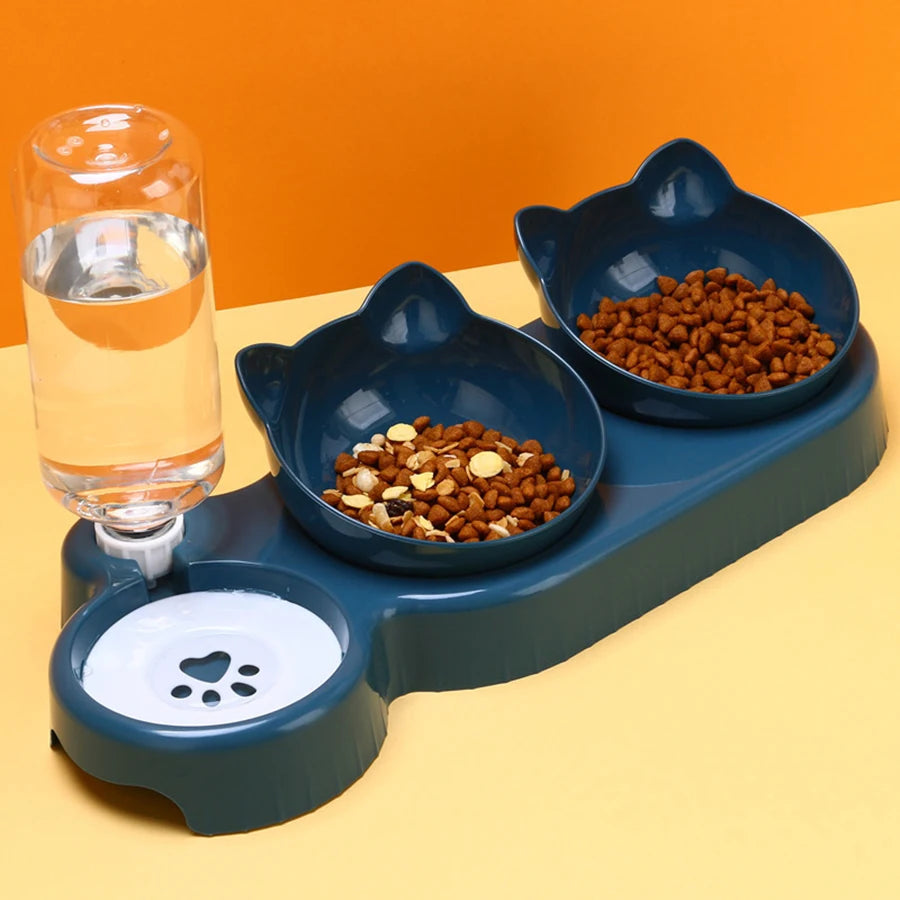 Triple Cat Bowls Pet Feeder, 2-in-1