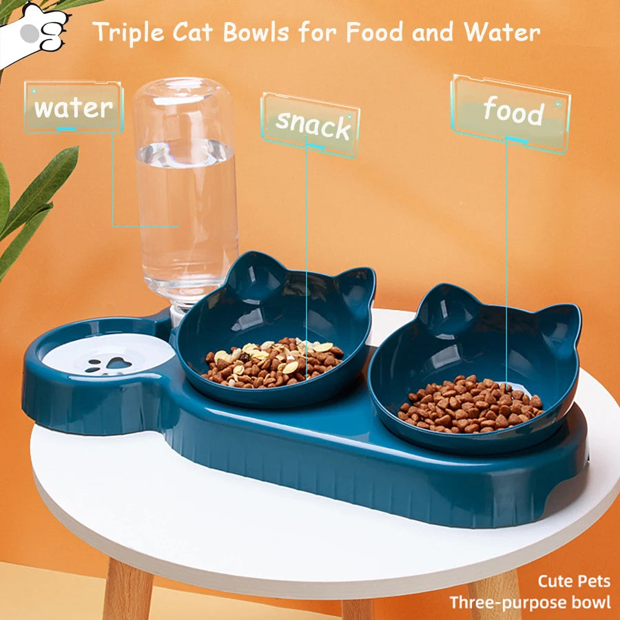 Triple Cat Bowls Pet Feeder, 2-in-1